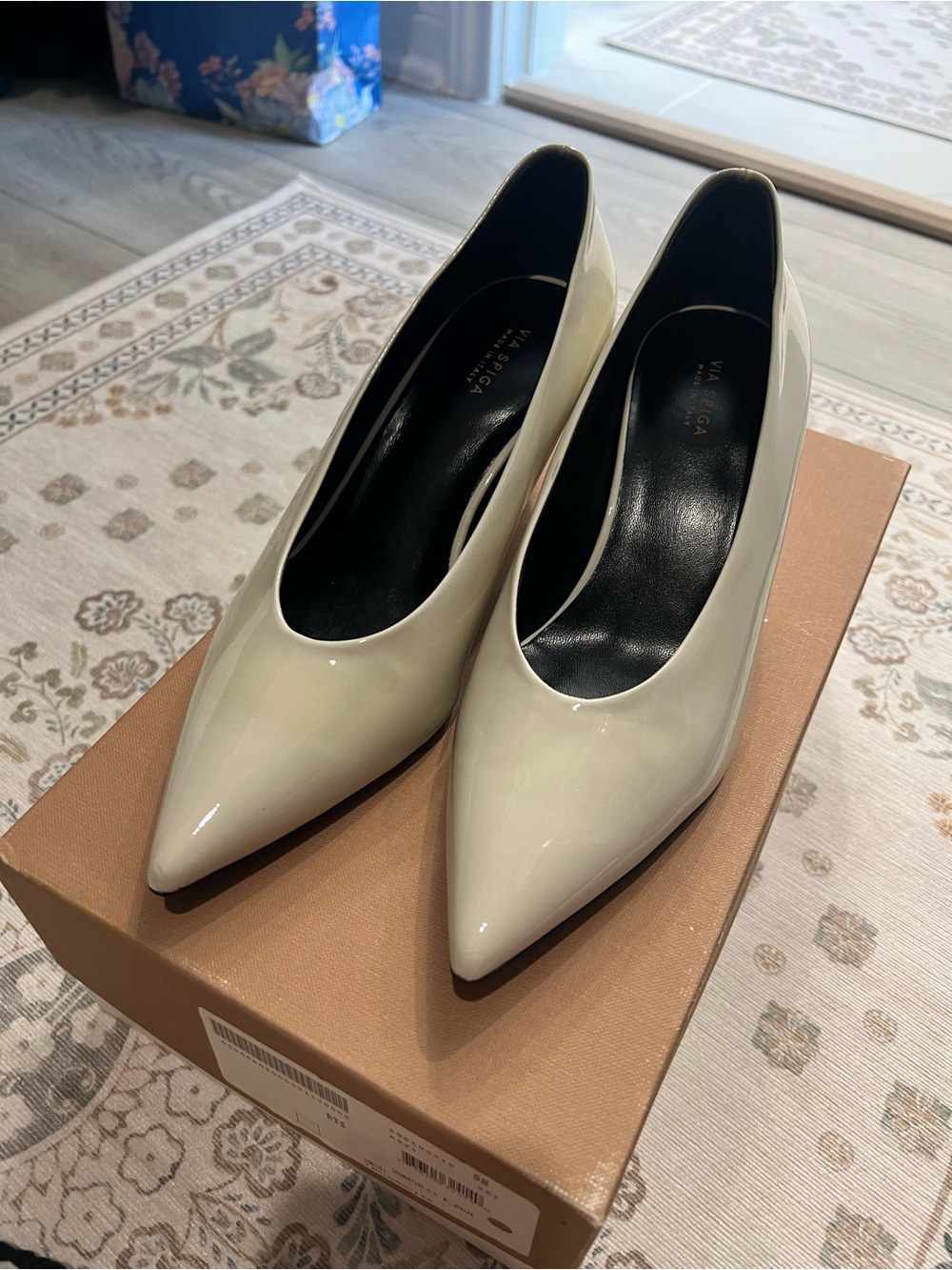 Via Spiga Ivory Patent Pointed-Toe Pumps